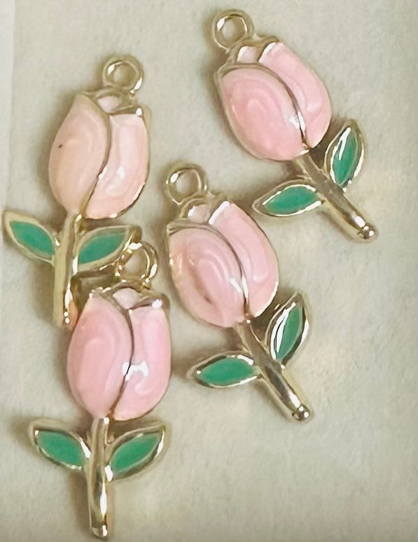 Pink Flower Stem Charm