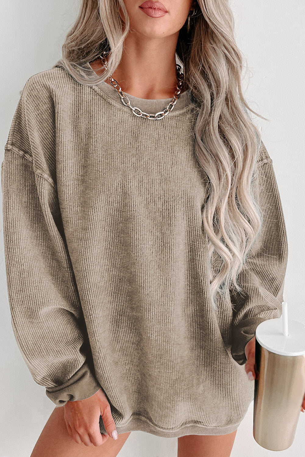 Khaki Ribbed Sweatshirt