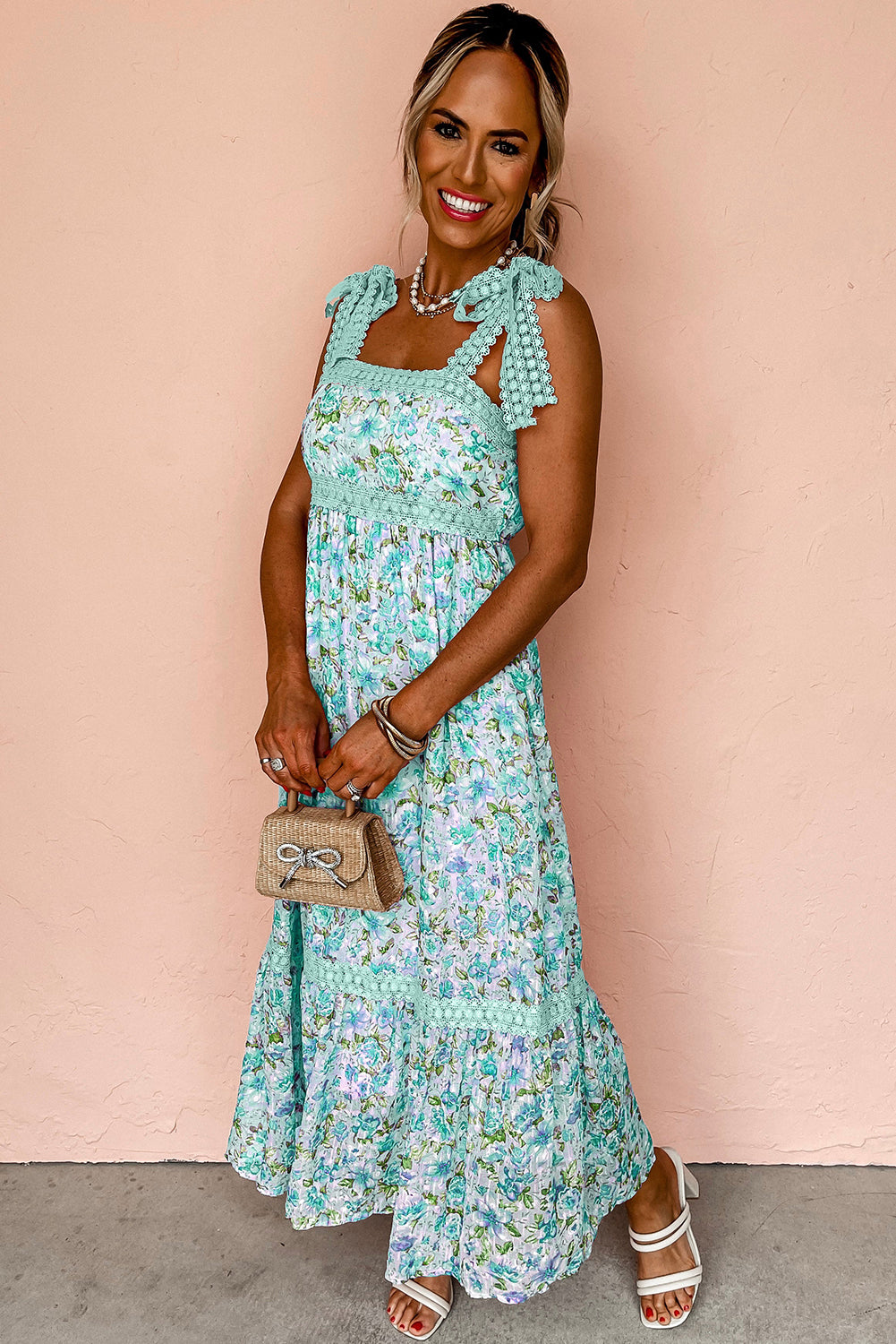 Green Floral Lace  Maxi Dress