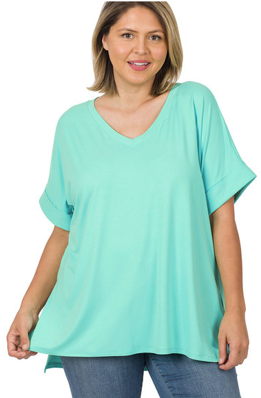 MINT ROLLED SLEEVE TOP