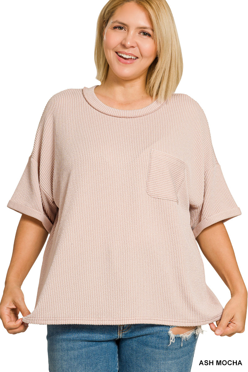 Curvy Ash Mocha Ribbed Top