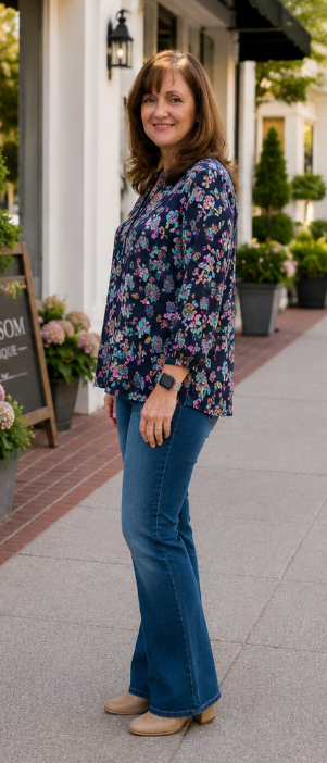 Navy Lizzy 3/4 length sleeve blouse