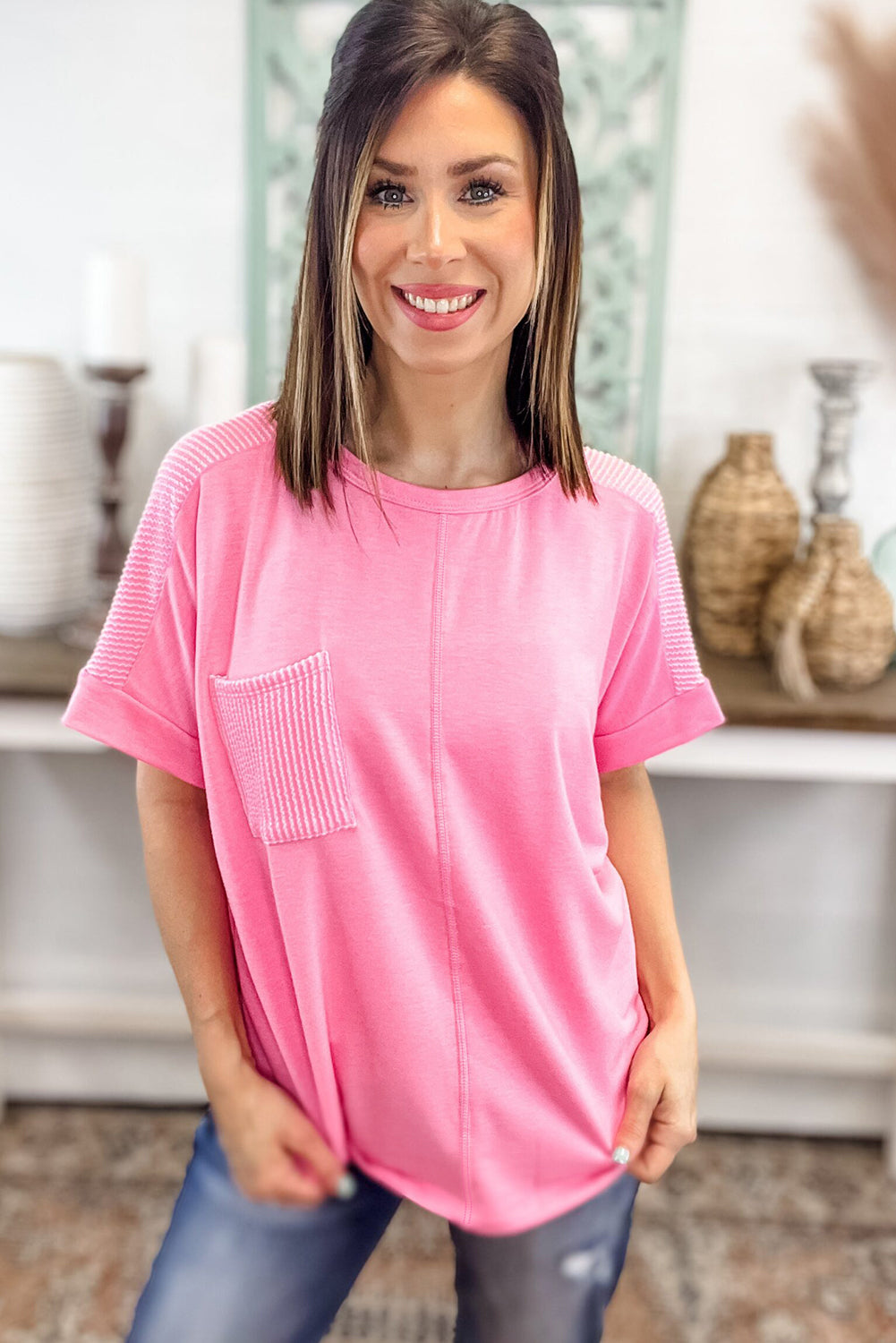 Pink Corded Pocketed Top
