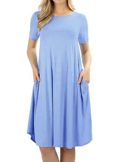 Light Blue Cuffed Sleeve Dress