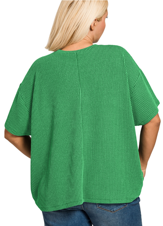 Kelly Green Ribbed Short Sleeve Top