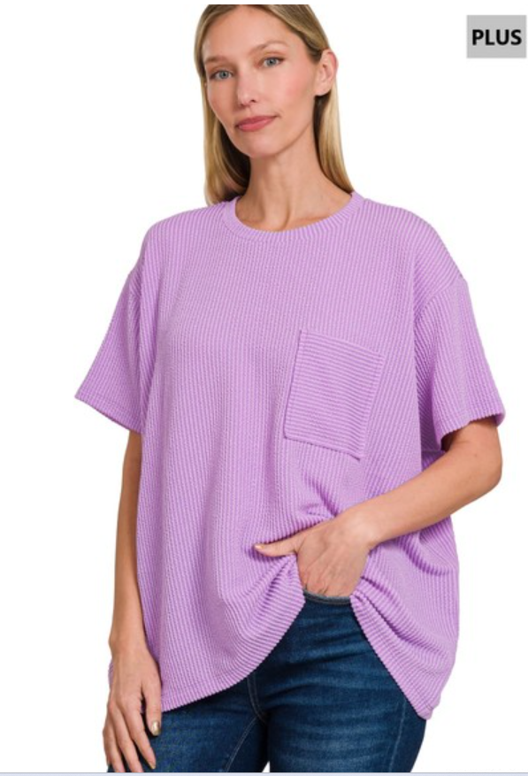 Lavender Ribbed Short Sleeve Top