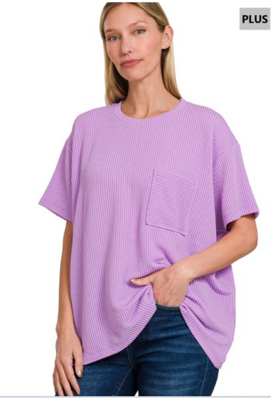 Lavender Ribbed Short Sleeve Top