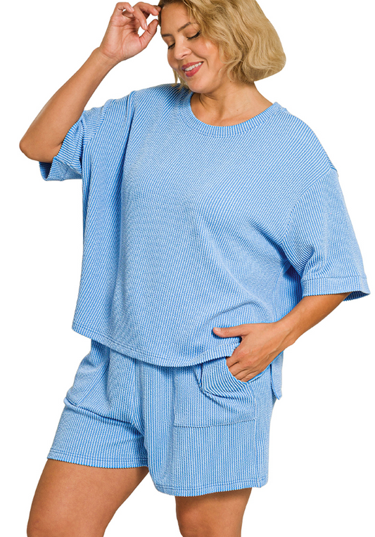 Sky Blue Ribbed Set