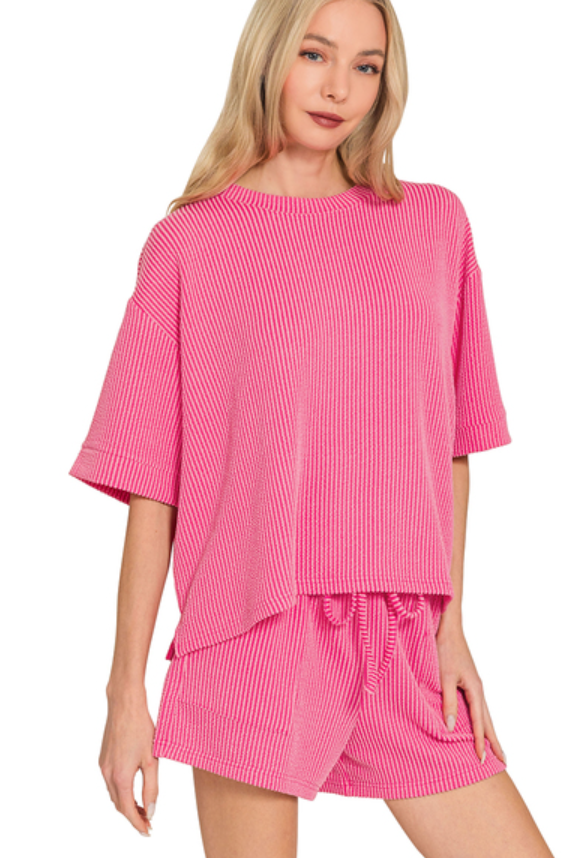 Pink Ribbed 2 Piece Set