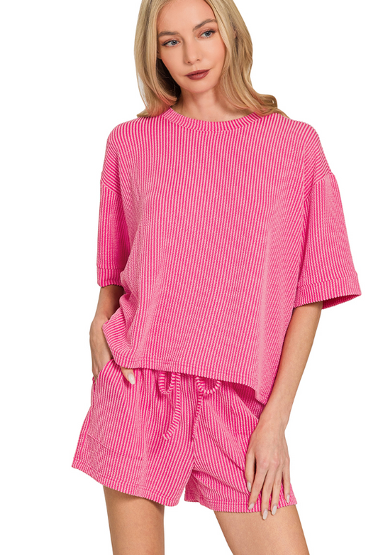 Pink Ribbed 2 Piece Set