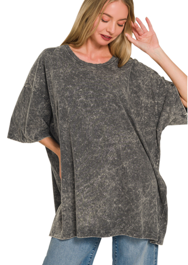 Ash Black Acid Wash Drop Shoulder