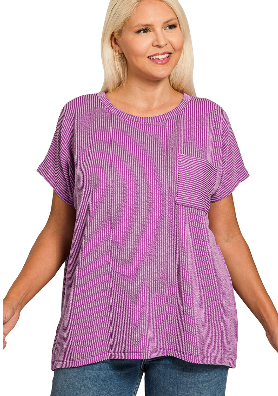 Curvy Plum Ribbed Top