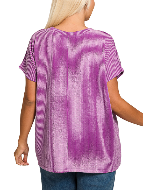 Curvy Plum Ribbed Top
