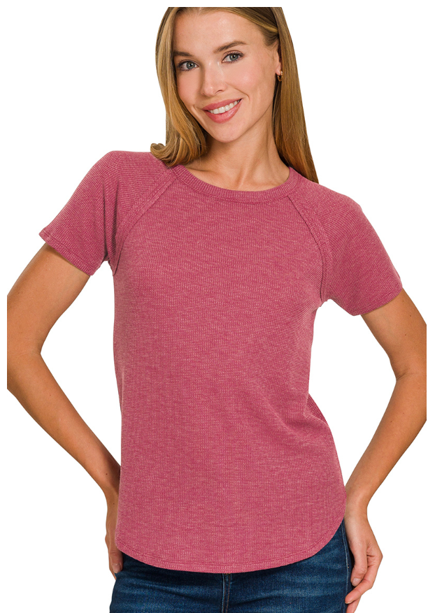 Cabernet Waffle Short Sleeve Top