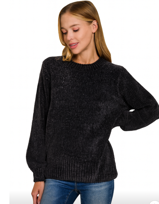 DEEP CAMEL | ROUND NECK CHENILLE SWEATER main image 1