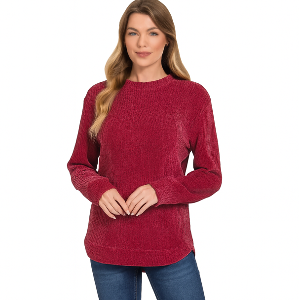 Curvy Chenille Waffle Round Neck Sweater