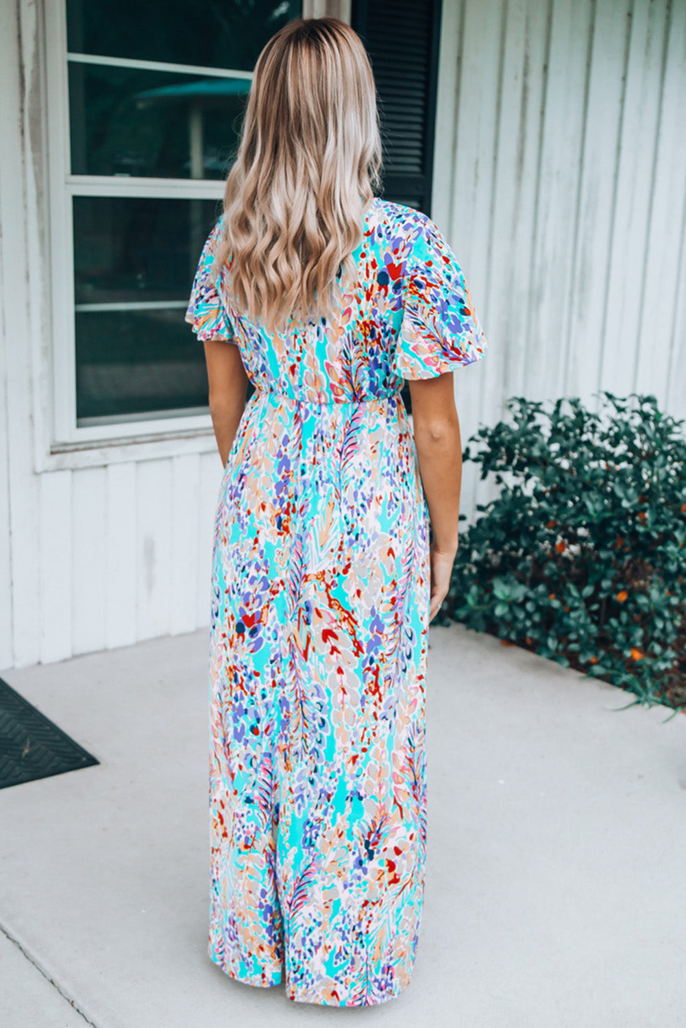 Maxi Dress VNeck Teal Spring Floral