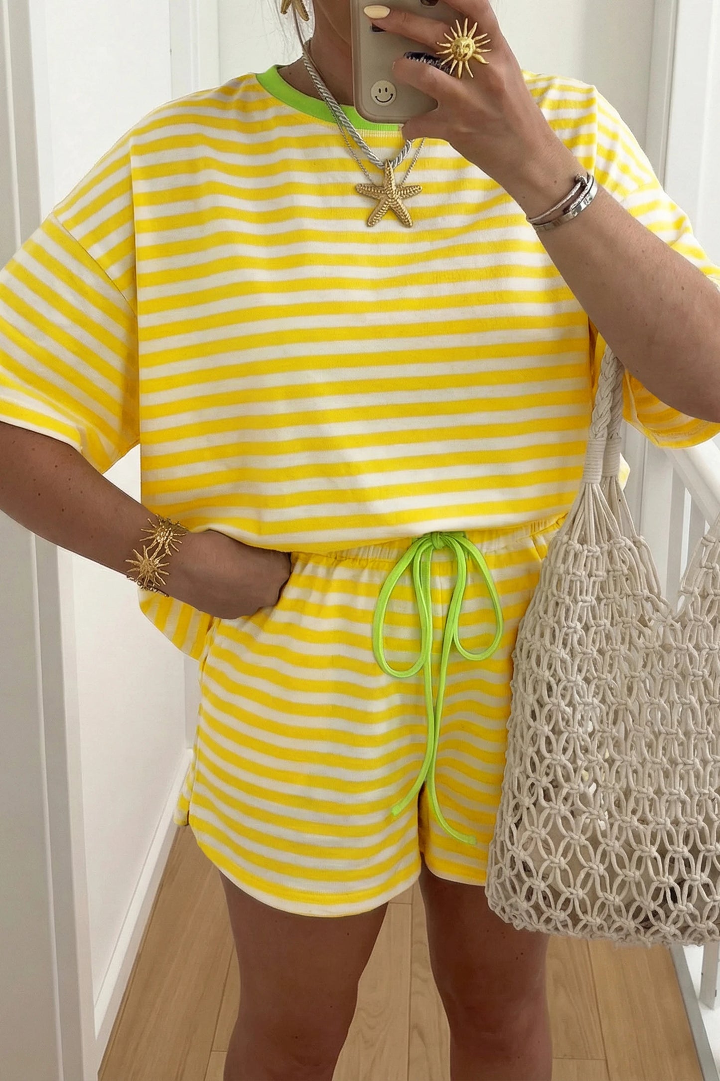 Yellow Striped Shorts Set