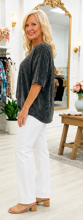 Ash Black Acid Wash Drop Shoulder