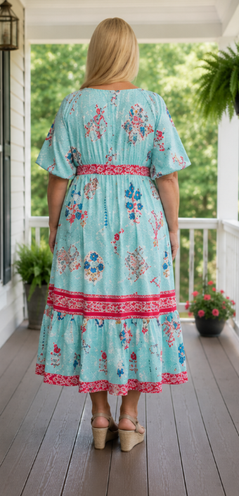 Curvy Mint Puffed Sleeve Midi Dress