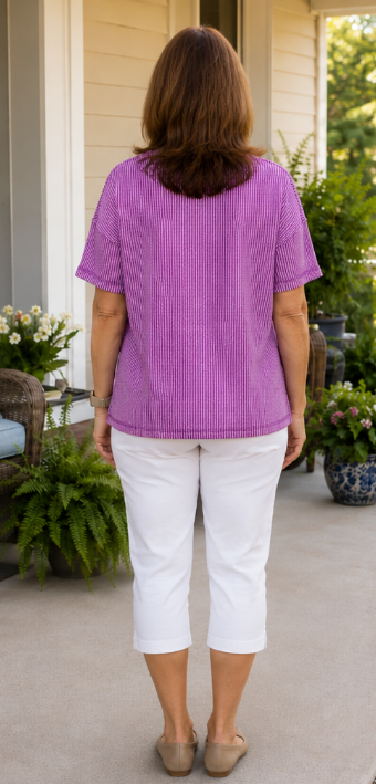Plum Ribbed Short Sleeve Top
