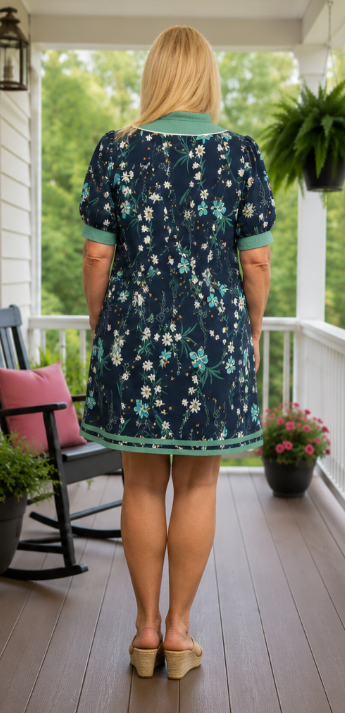 Navy Petal Pop Puff Sleeve Curvy