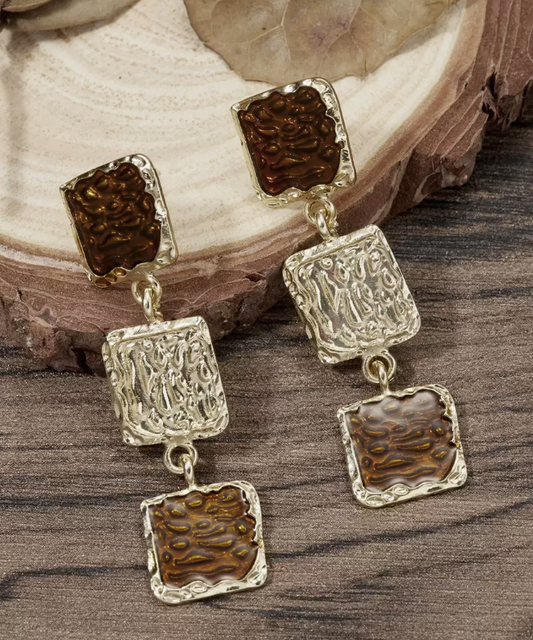 Brown & Gold Drop Earrings
