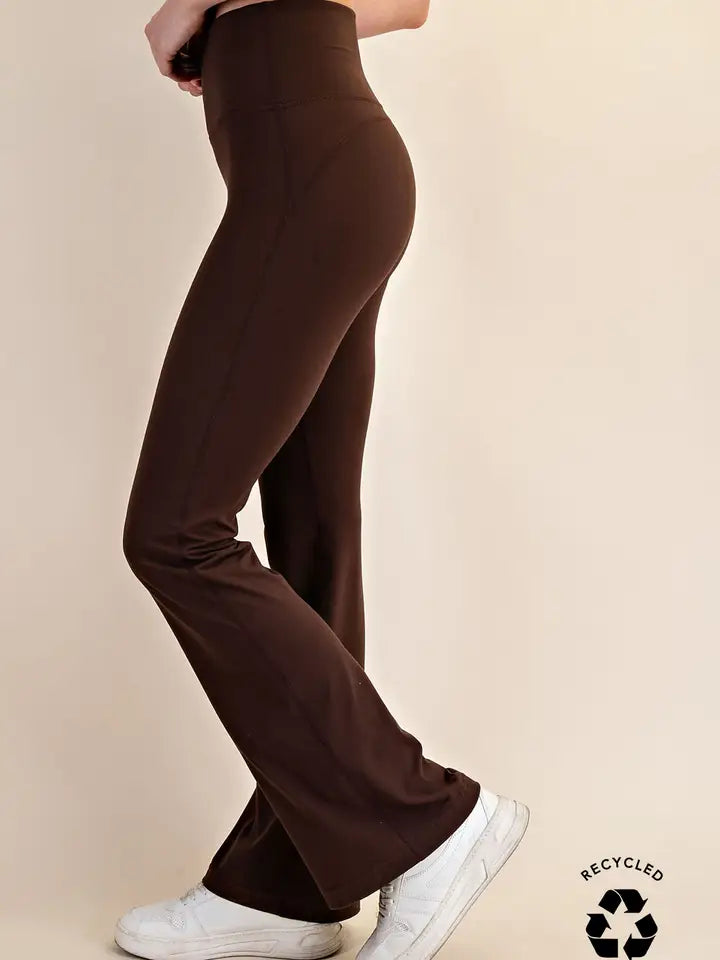 Brown Cross Waistband Flare Leggings