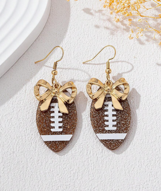 Dangle Bowknot Football Earrings