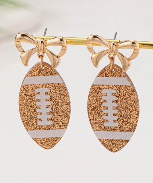 Gold Bowknot Football Earrings