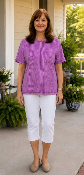 Plum Ribbed Short Sleeve Top