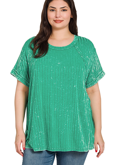 Kelly Green Ribbed Short Sleeve Top