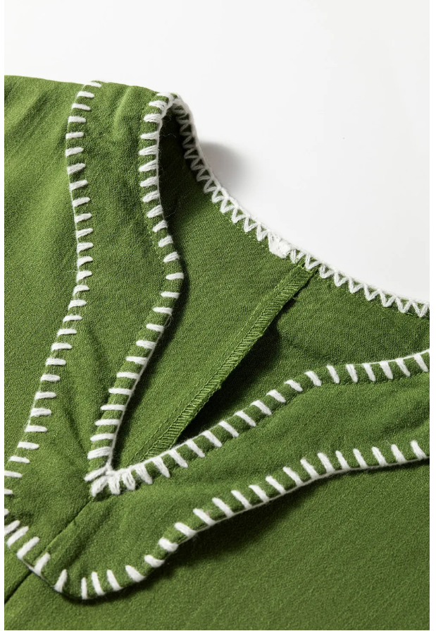 Green Stitched V-Neck Dress