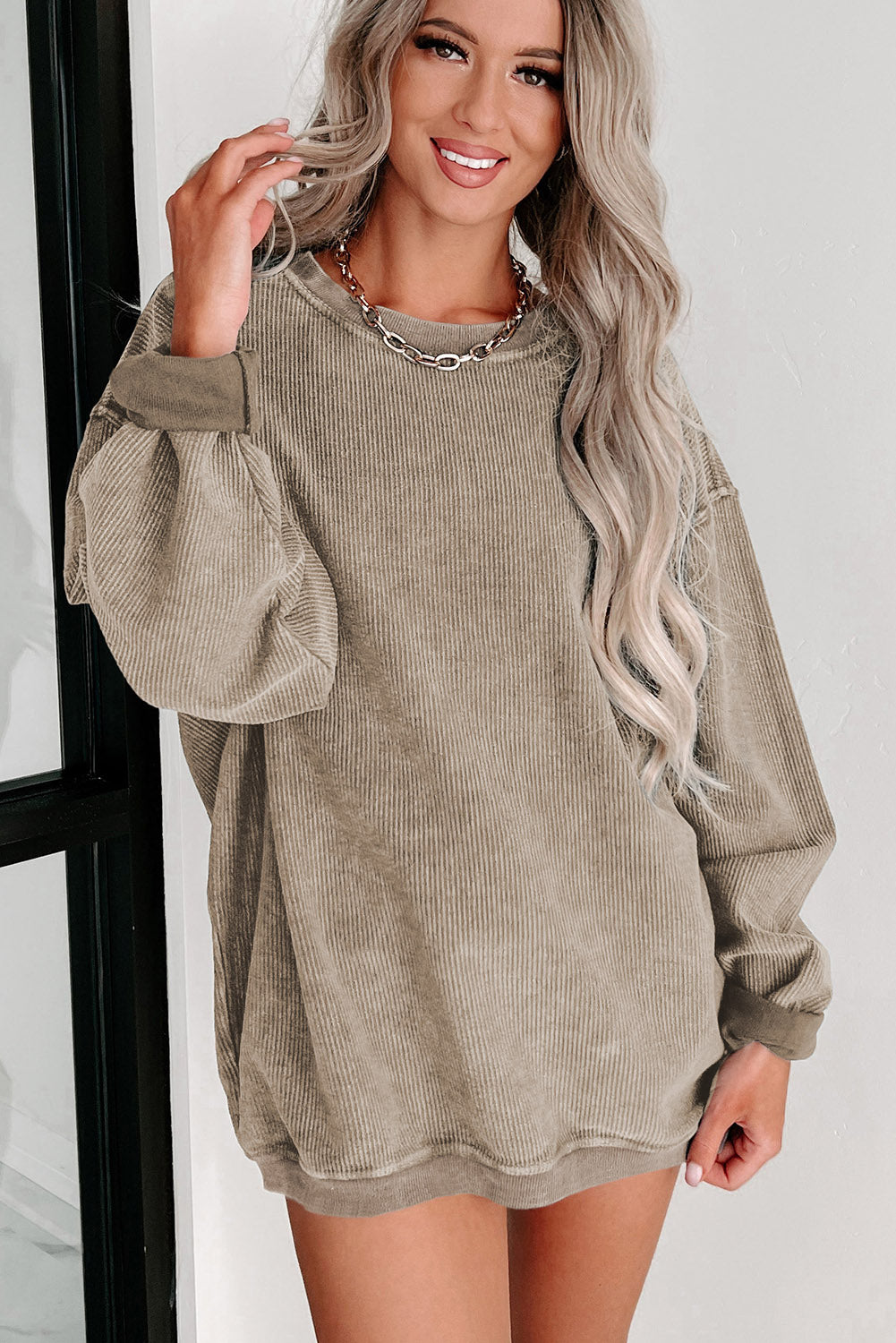 Khaki Ribbed Sweatshirt