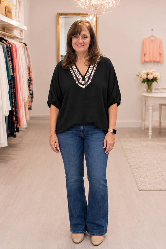 Black Leopard Dolman Top