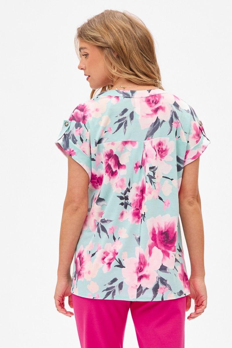 Short Sleeve Blue Floral Blouse