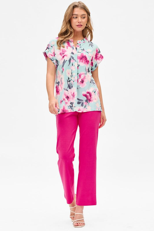 Short Sleeve Blue Floral Blouse