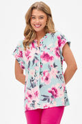 Short Sleeve Blue Floral Blouse