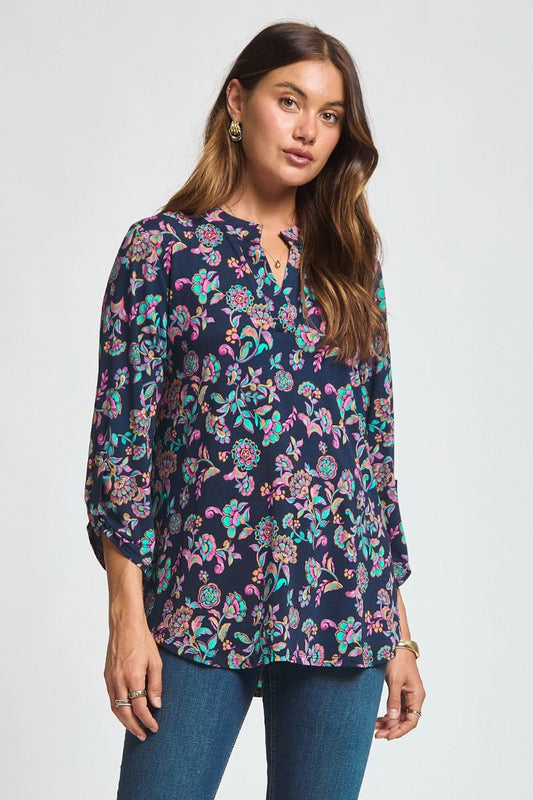 Navy Lizzy 3/4 length sleeve blouse