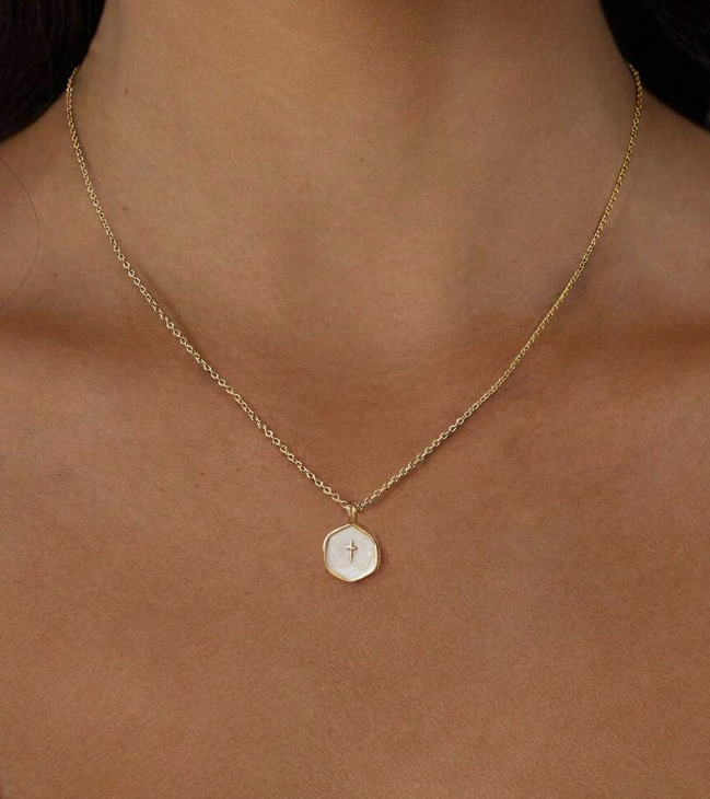 Small White Glaze Cross Necklace