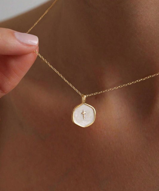 Small White Glaze Cross Necklace