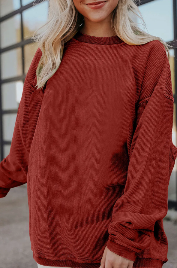 Red Ribbed Oversized Sweatshirt