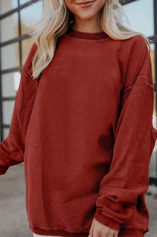 Red Ribbed Oversized Sweatshirt