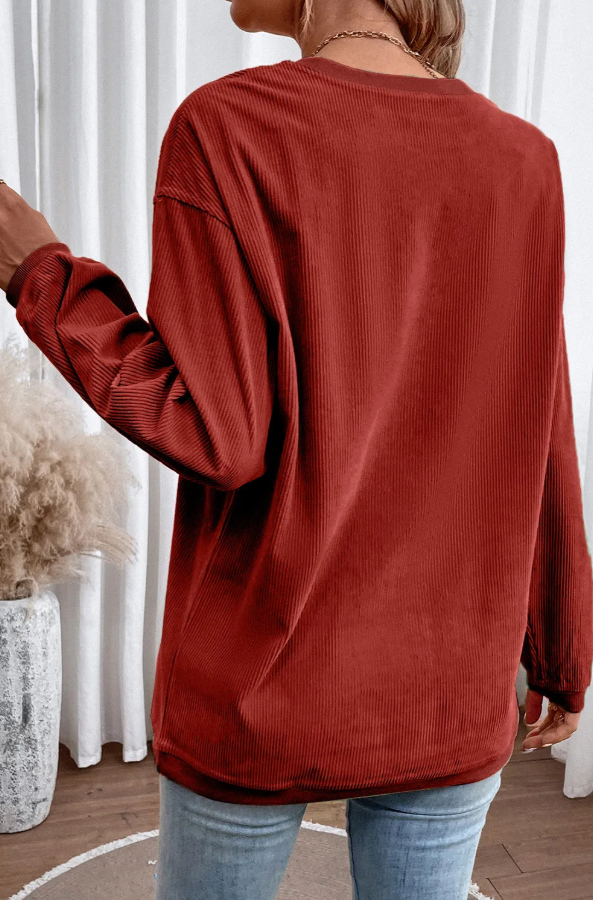 Red Ribbed Oversized Sweatshirt