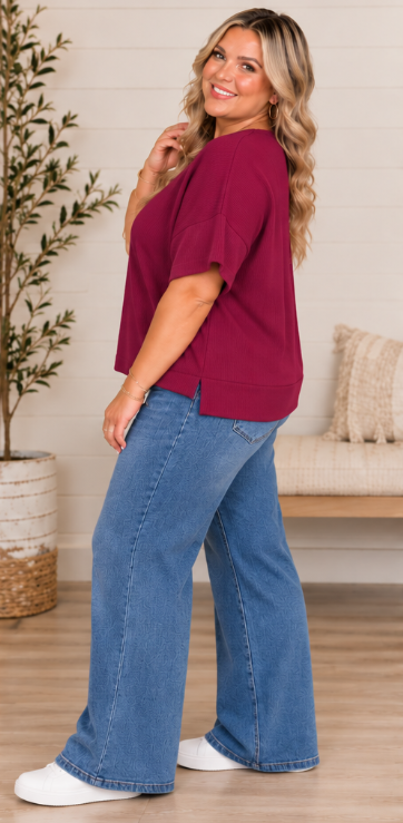 Plus Size Cabernet Double Knit Top