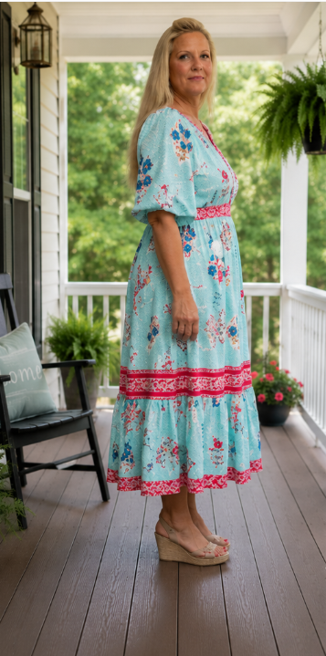 Curvy Mint Puffed Sleeve Midi Dress