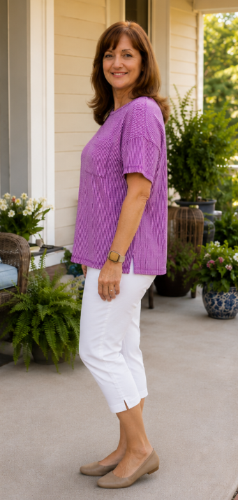 Plum Ribbed Short Sleeve Top