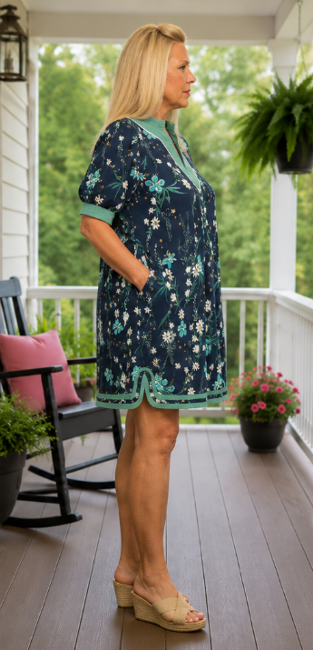 Navy Petal Pop Puff Sleeve Curvy