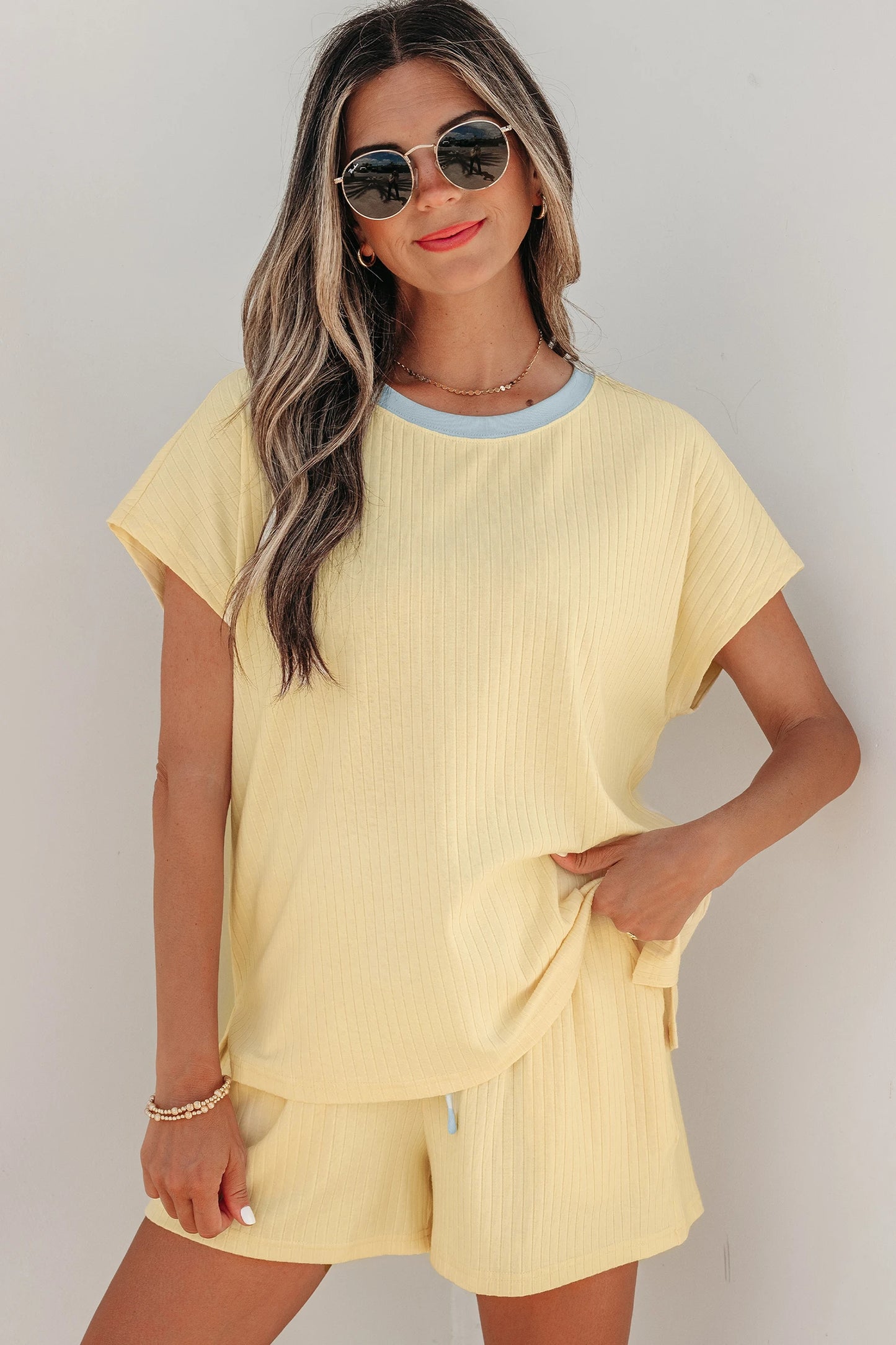 Yellow Cream Shorts Set